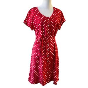VINTAGE J.B.S. LTD. POLKA DOT FIT AND FLARE DRESS RED WHITE SIZE SMALL